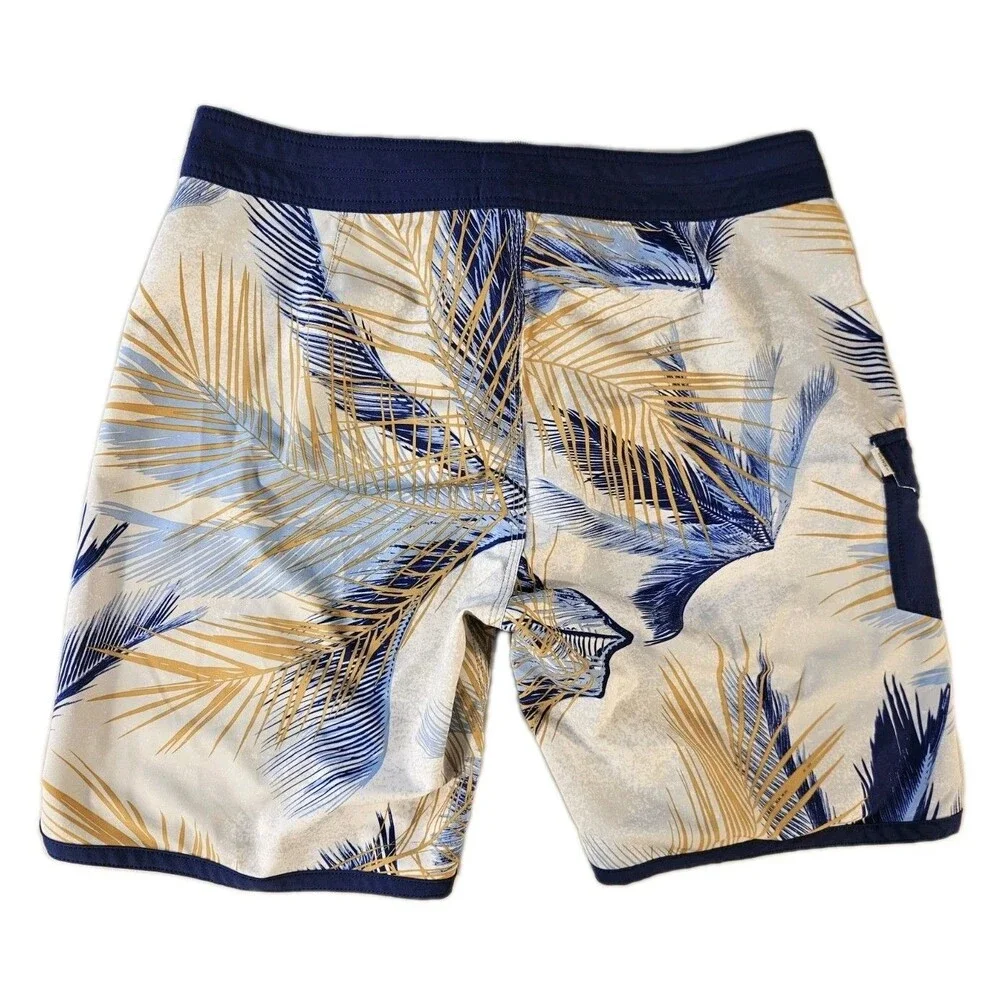 VANS Off The Wall Mens Board Shorts Tropical Stretch Floral Blue Gold Size 32